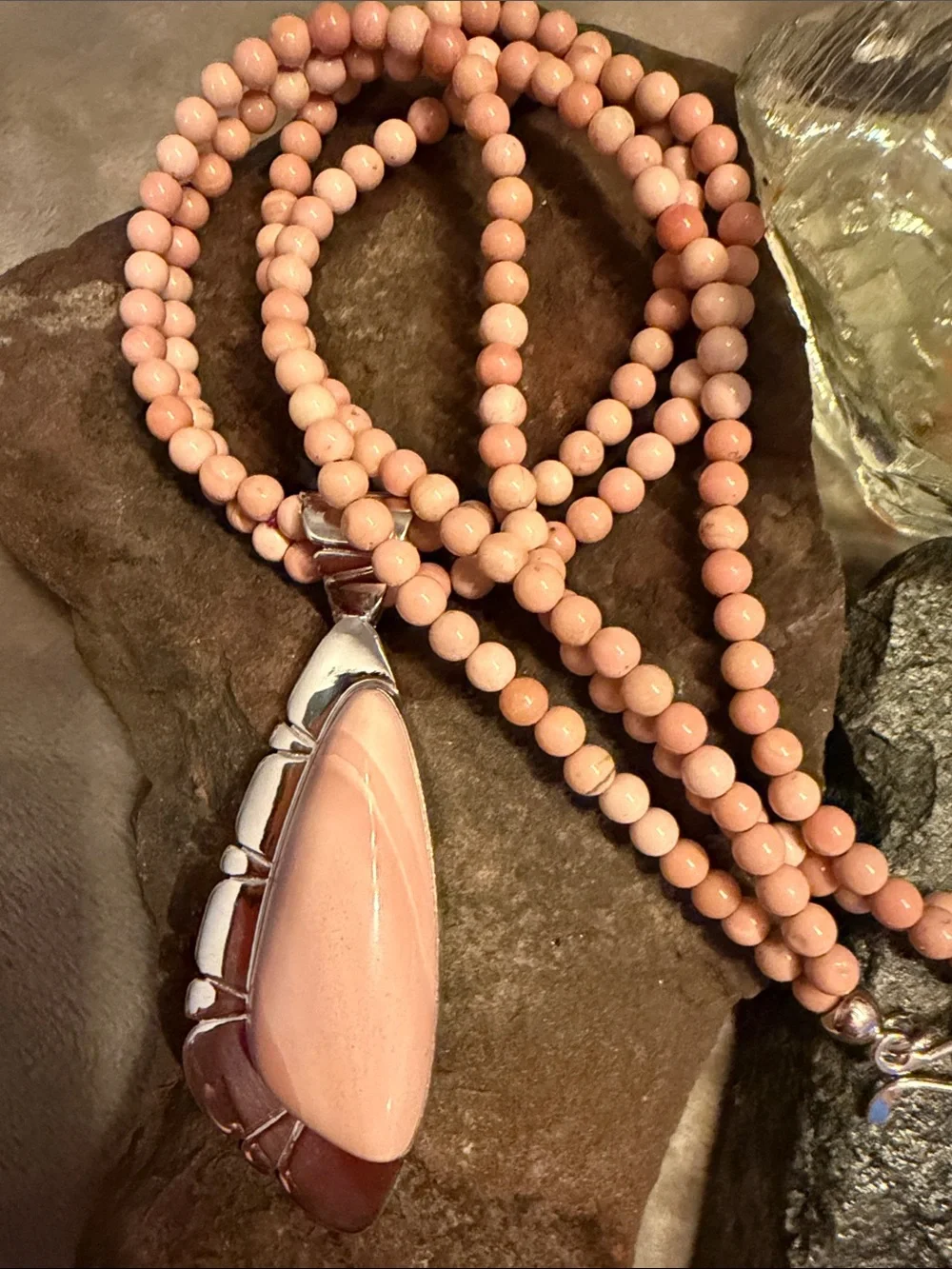 ✨ Jay King Pink Coral Pendant Necklace – Sterling Silver – Beaded Strand ✨ 226 - Picture 1 of 6
